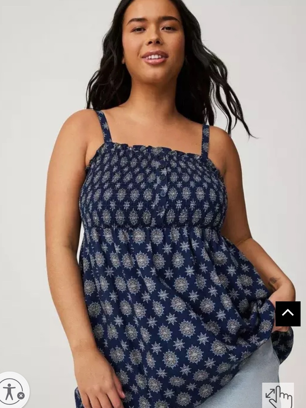 Torrid Babydoll Square Neck Tank in Mini Medallions Medieval Blue 2X